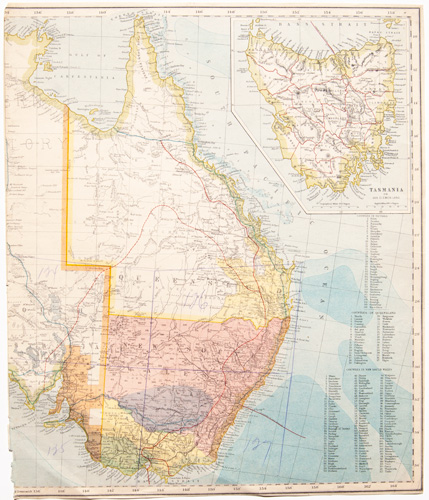 antique map of queenslad australia and tasmania 1884-1887